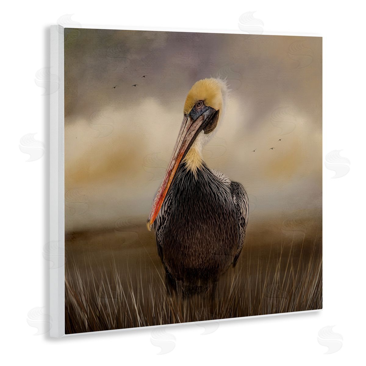 Kelley Parker Pelican Cloudy Nature Sky Wildlife Wooden Wall Plaque Art Print
