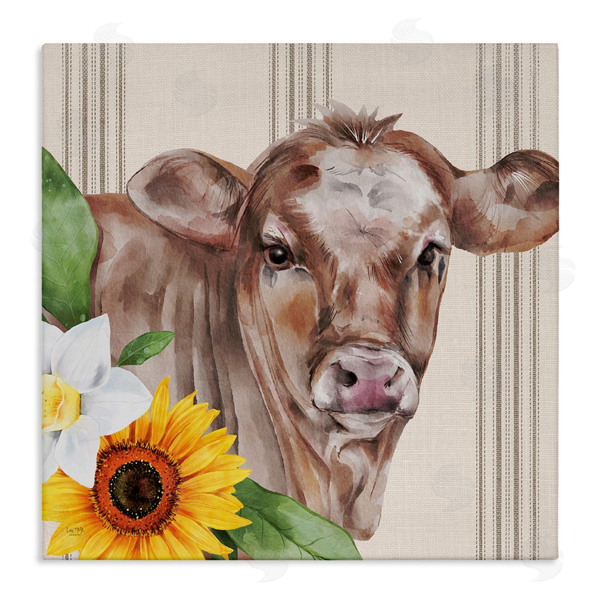 Lux + Me Designs Country Cow Floral Blooms Pattern Stretched Canvas Wall Art Print