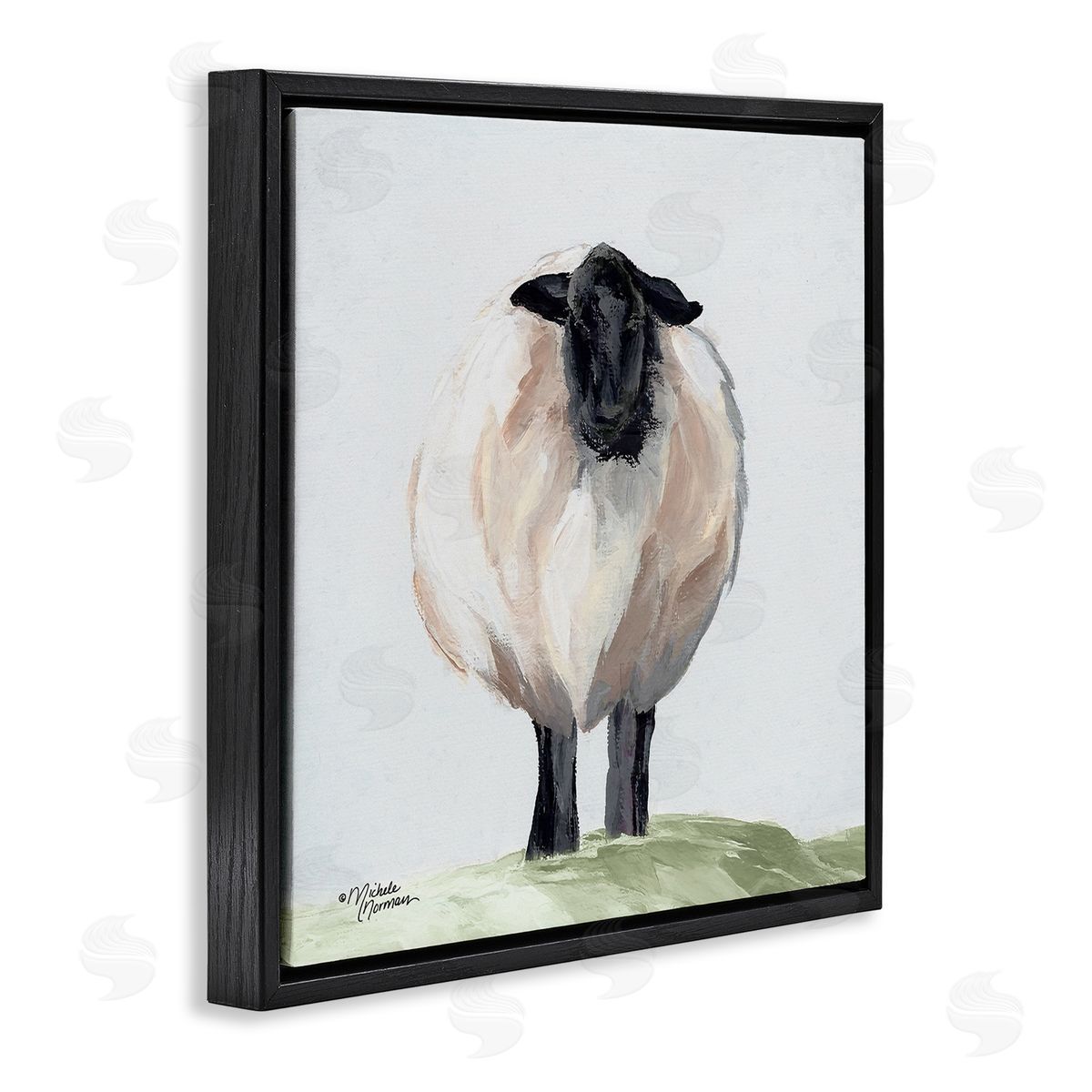 Michele Norman Farmhouse Fuzzy Sheep Portrait Black Floating Frame Canvas Wall Art Print