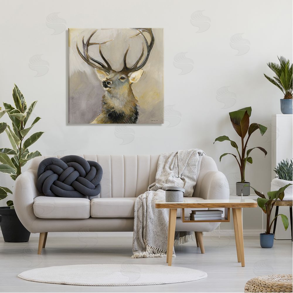 Stellar Design Studio Elk Forest Wildlife Portrait Canvas Wall Art in Room