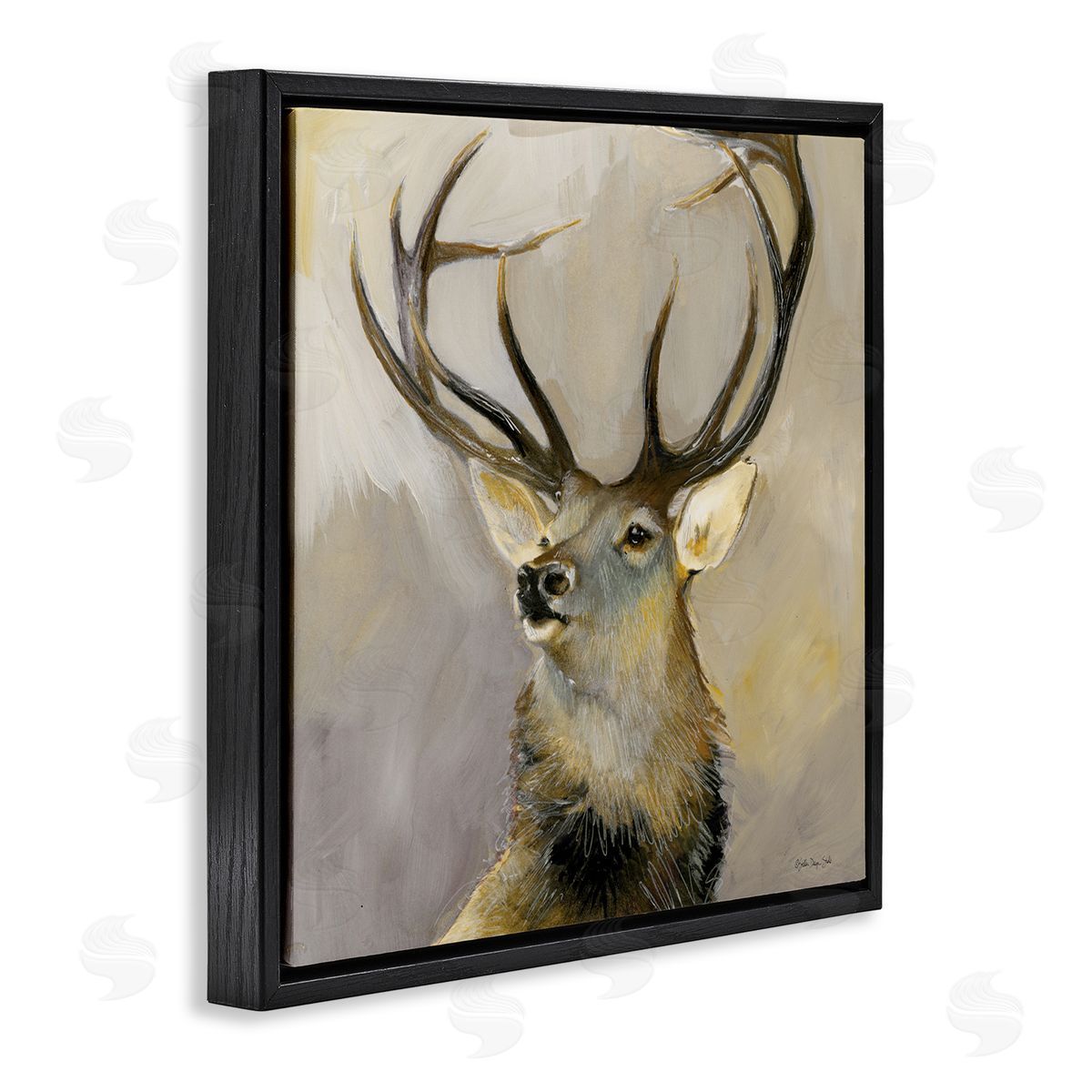 Stellar Design Studio Elk Forest Wildlife Portrait Black Floating Frame Canvas Wall Art Print