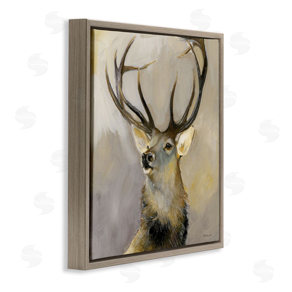 Stellar Design Studio Elk Forest Wildlife Portrait Brown Floating Frame Canvas Wall Art Print