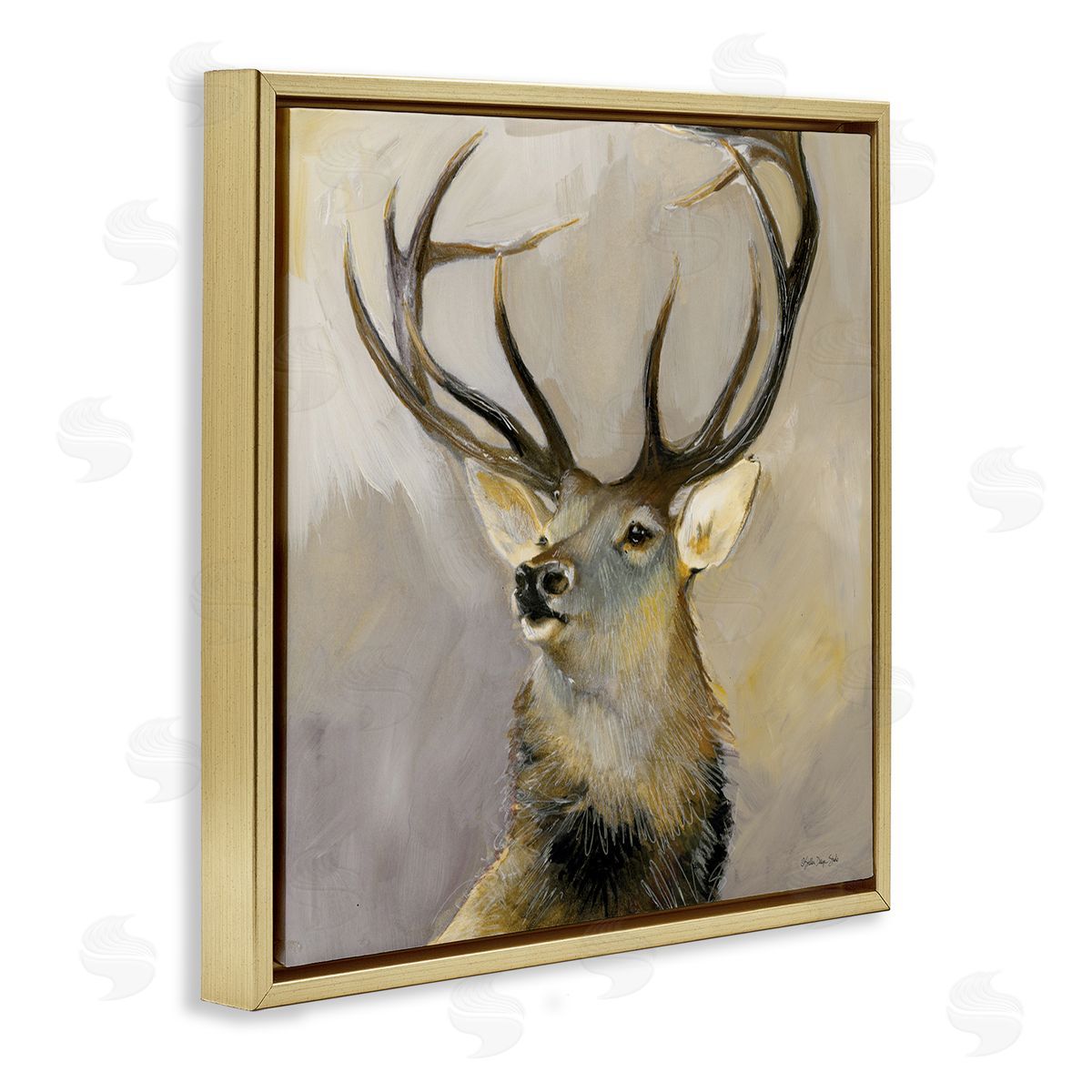Stellar Design Studio Elk Forest Wildlife Portrait Gold Floating Frame Canvas Wall Art Print