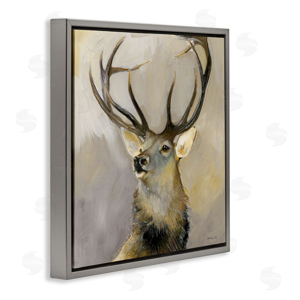 Stellar Design Studio Elk Forest Wildlife Portrait Gray Floating Frame Canvas Wall Art Print