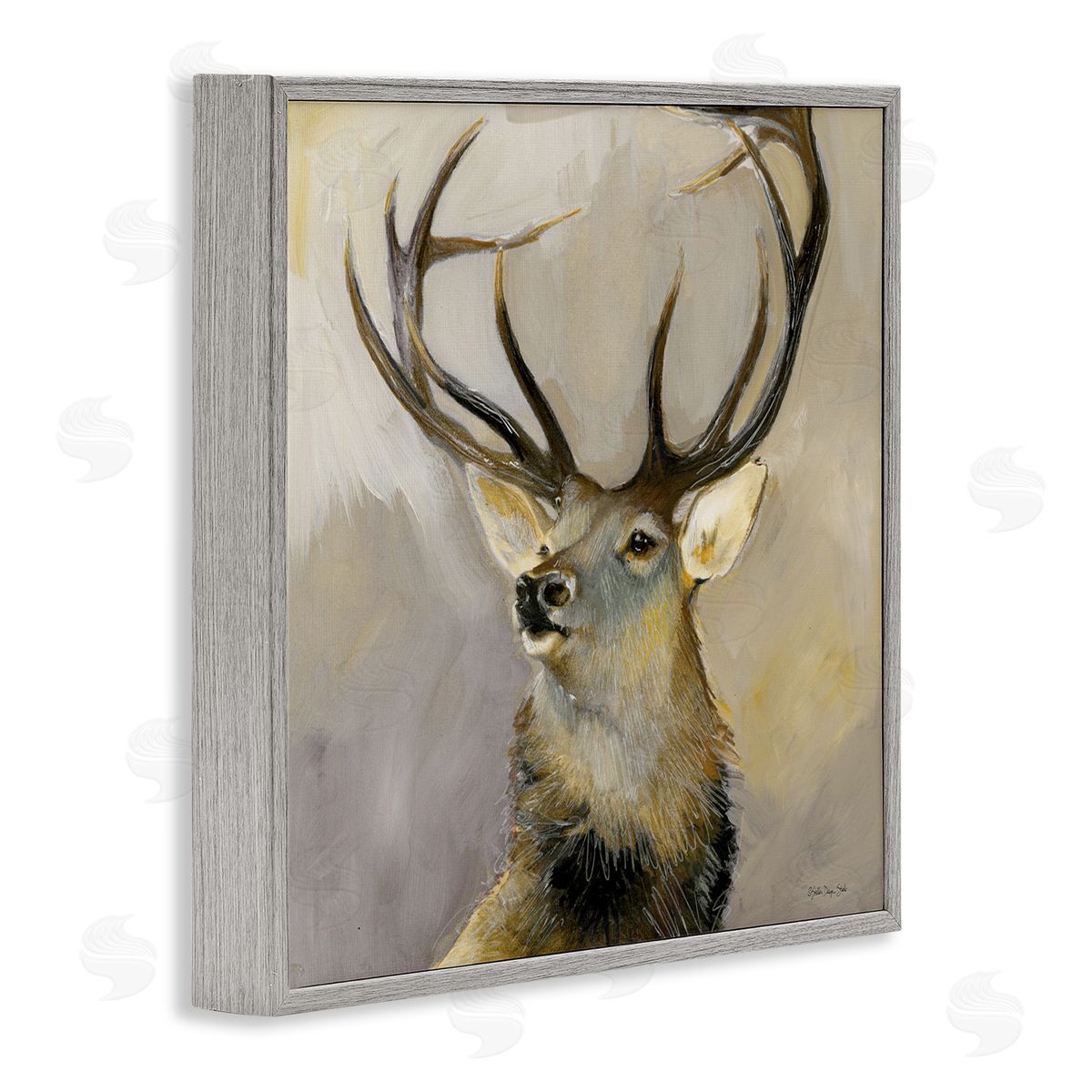 Stellar Design Studio Elk Forest Wildlife Portrait Gray Framed Glicee Wall Art Print