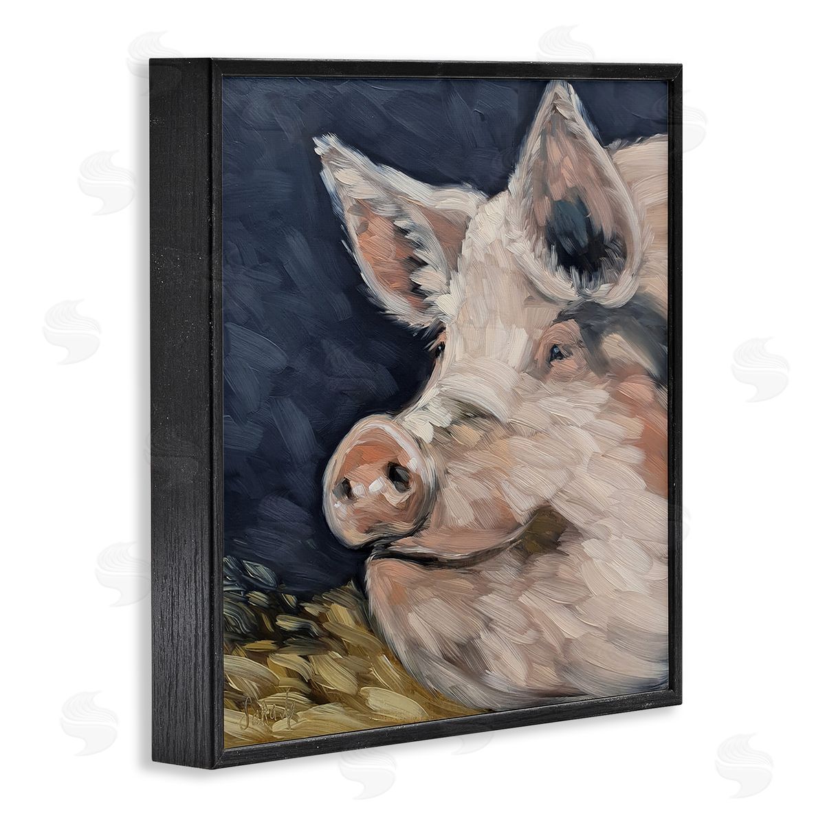Sara G. Designs Smiling Pig Farmhouse Animal Black Framed Glicee Wall Art Print