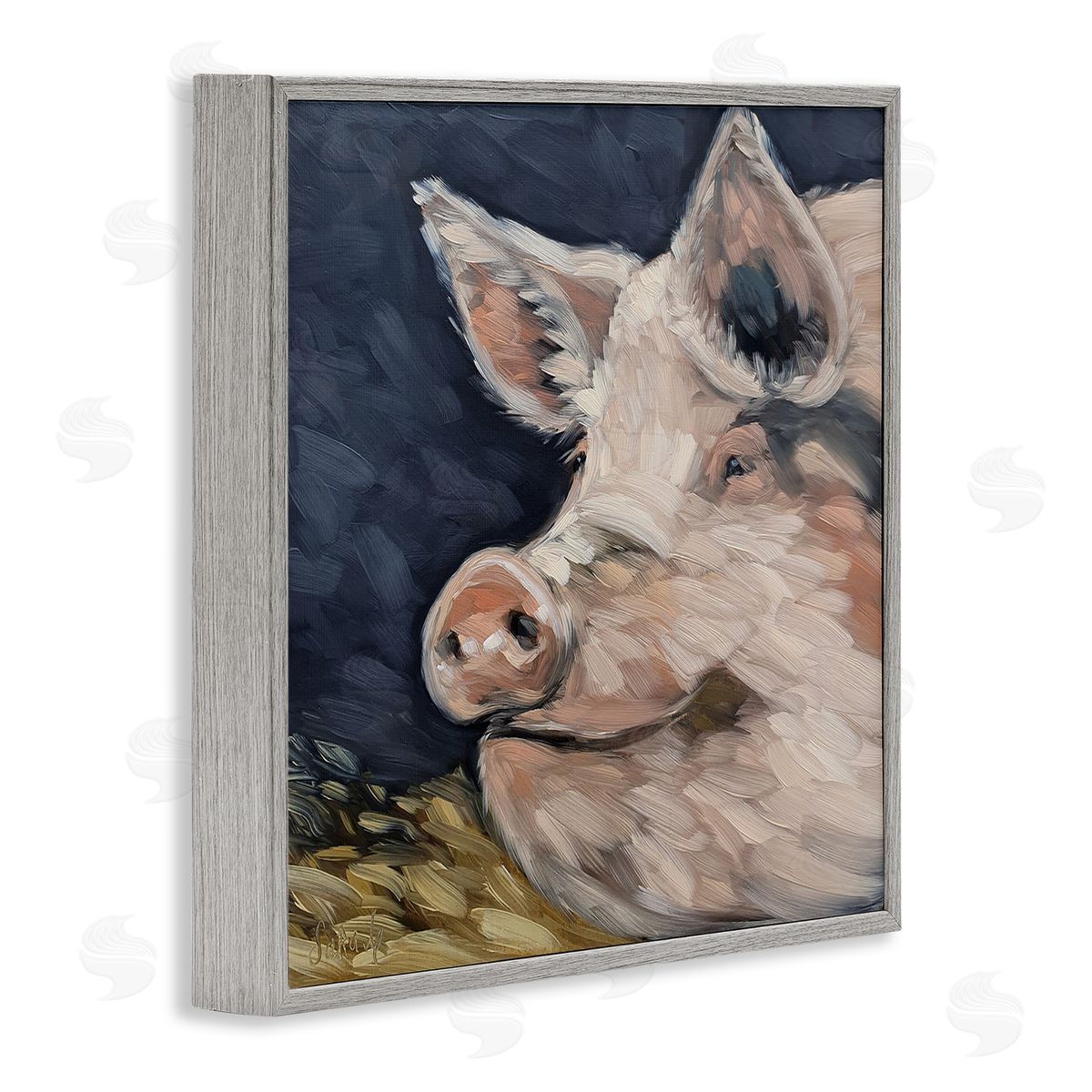 Sara G. Designs Smiling Pig Farmhouse Animal Gray Framed Glicee Wall Art Print