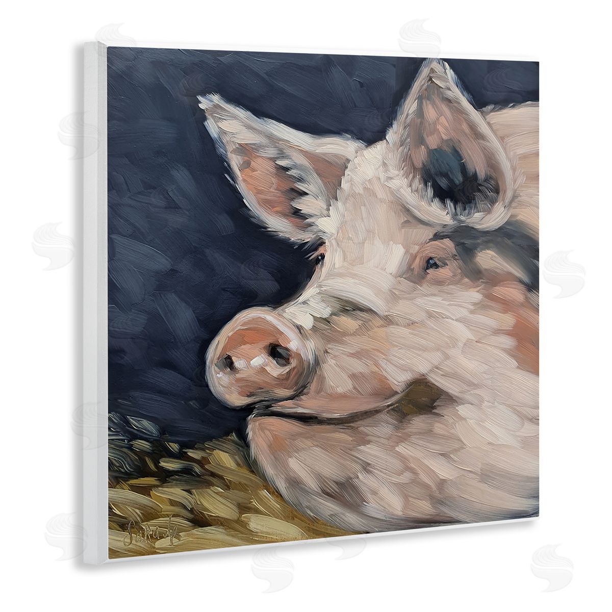 Sara G. Designs Smiling Pig Farmhouse Animal Wooden Wall Plaque Art Print