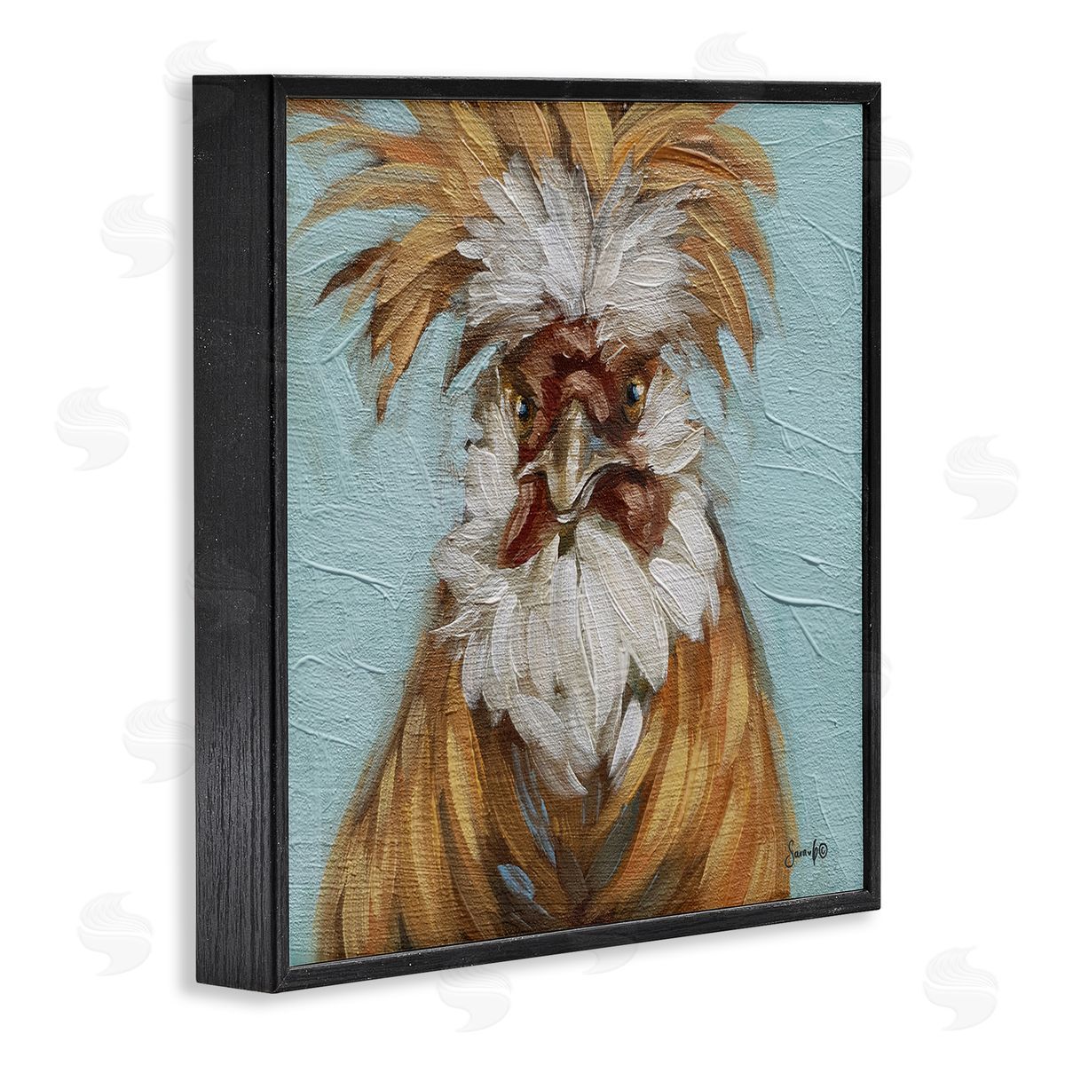 Sara G. Designs Blue Country Rooster Portrait Black Framed Glicee Wall Art Print