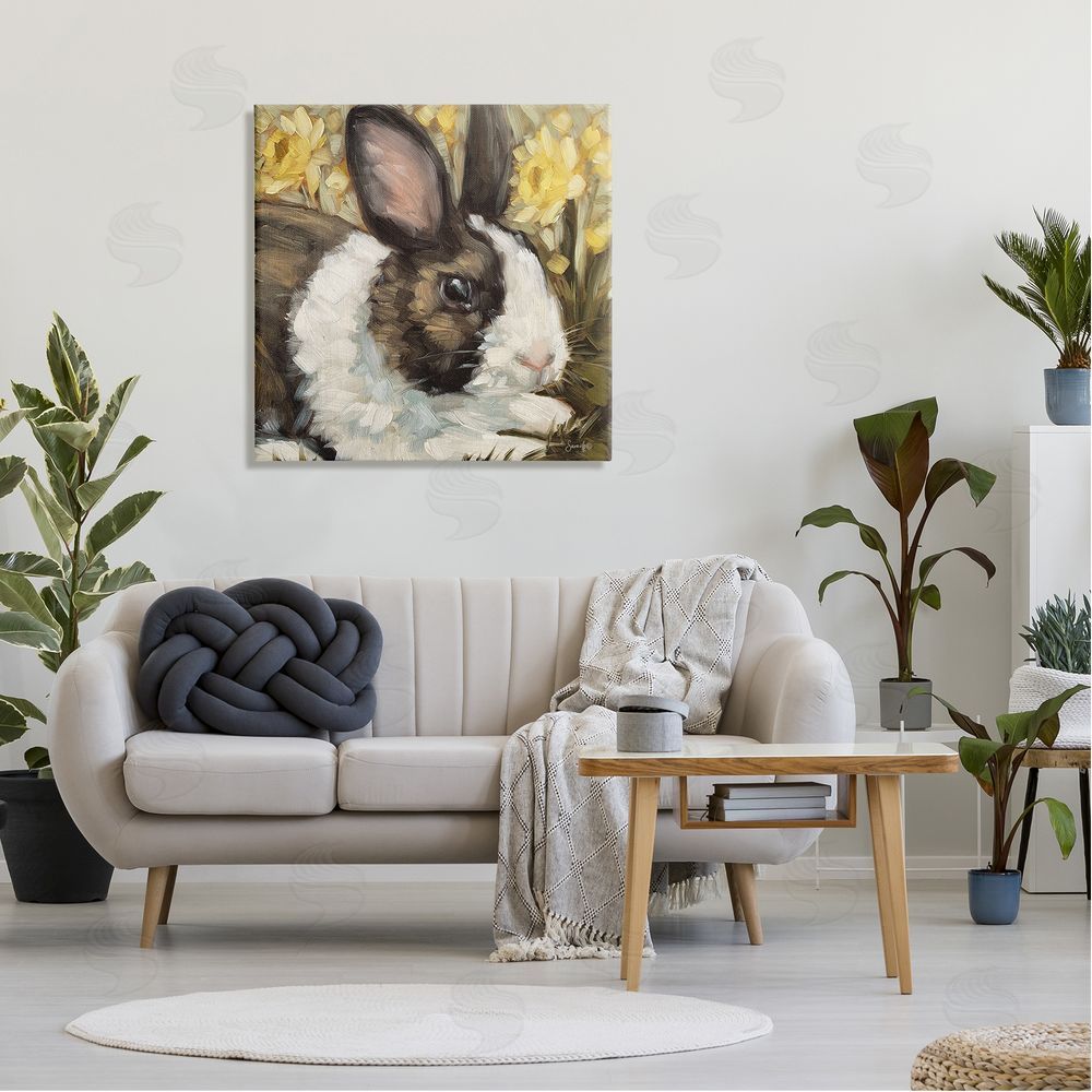 Sara G. Designs Rabbit Blooming Daffodils Nature Canvas Wall Art in Room