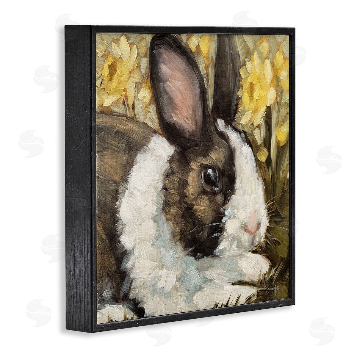 Sara G. Designs Rabbit Blooming Daffodils Nature Black Framed Glicee Wall Art Print