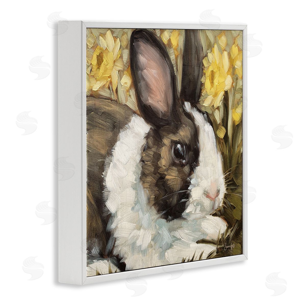 Sara G. Designs Rabbit Blooming Daffodils Nature White Framed Glicee Wall Art Print