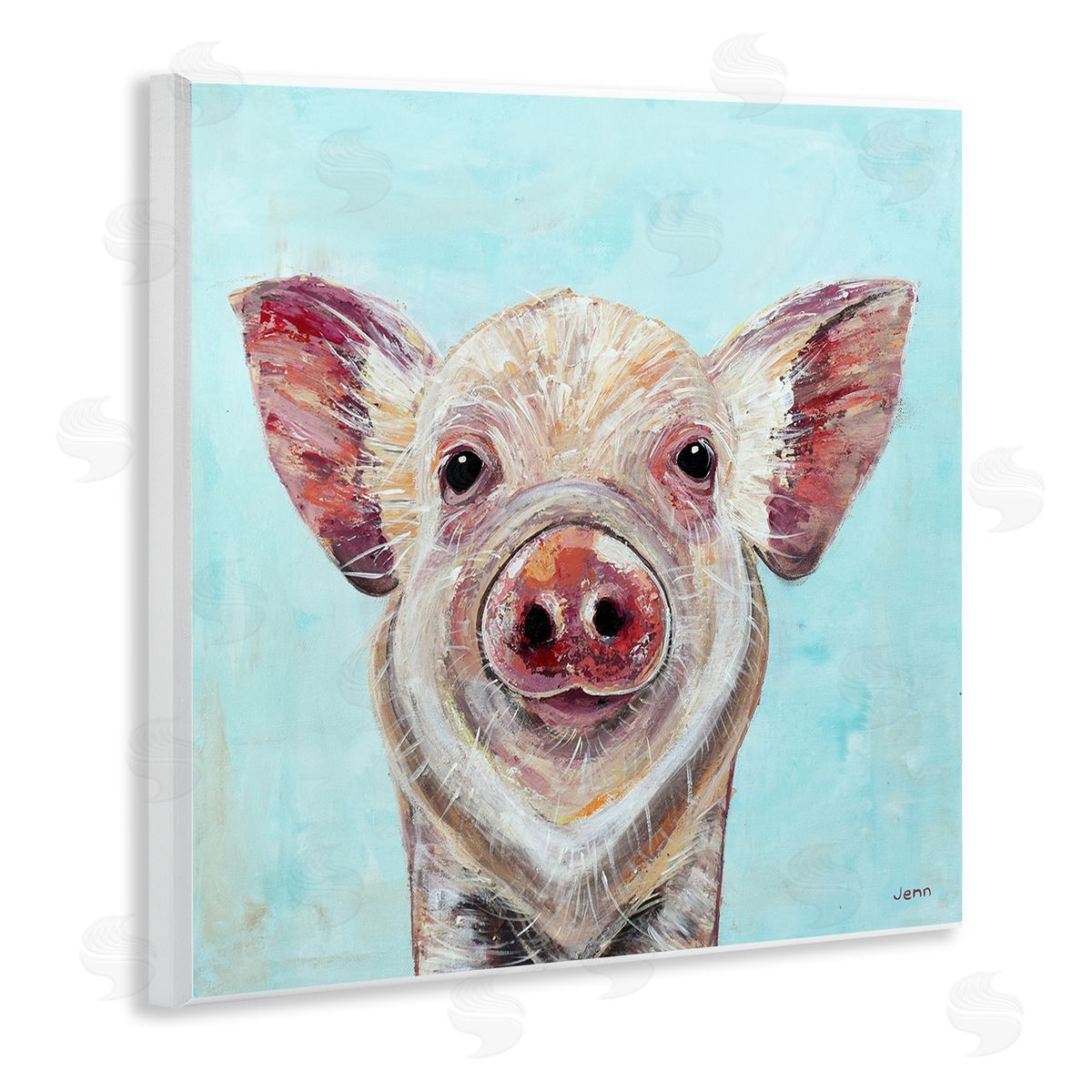 Jen Seeley Farmhouse Pig Blue Background Wooden Wall Plaque Art Print