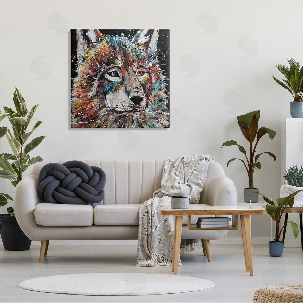 Jen Seeley Urban Wolf Graffiti Face Portrait Canvas Wall Art in Room