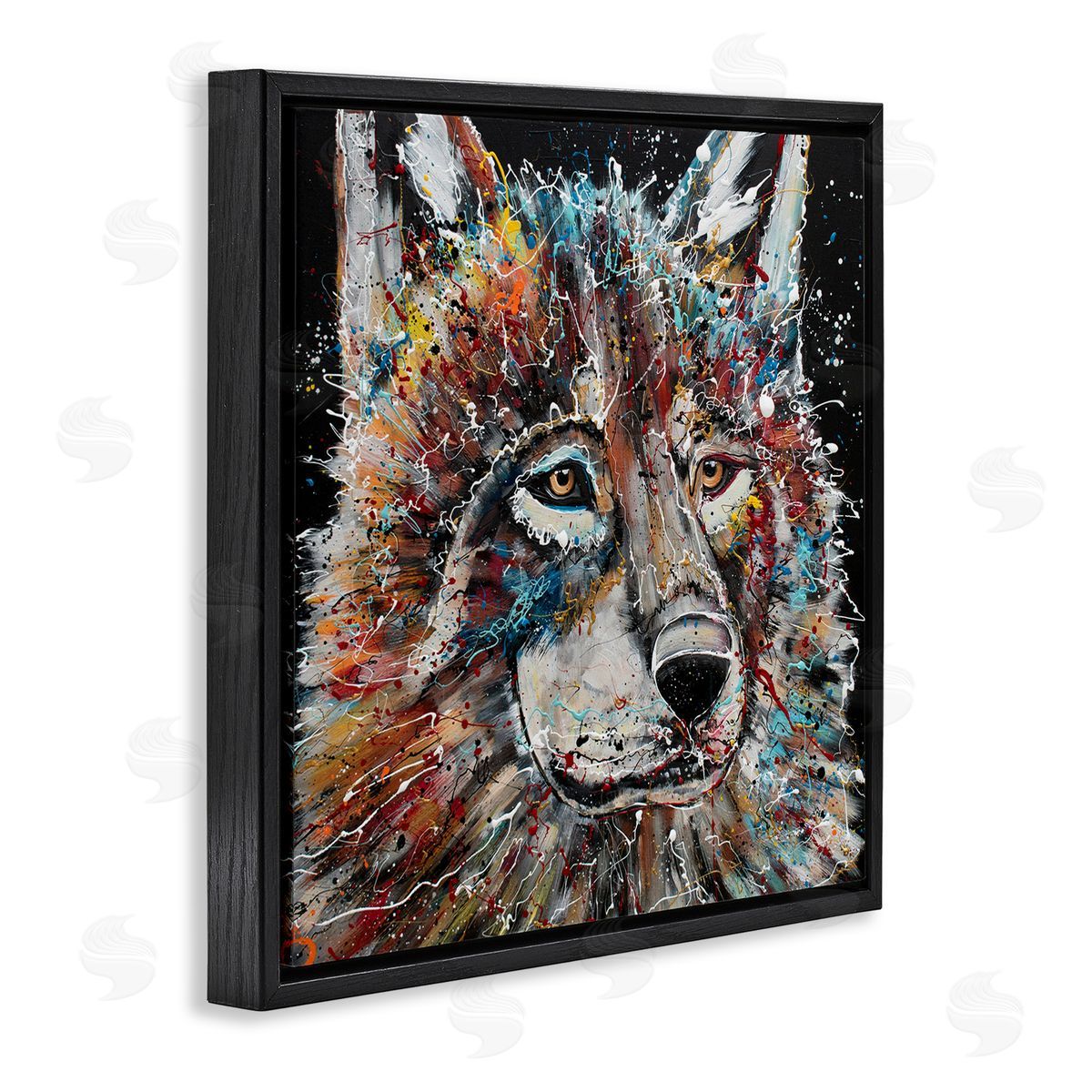 Jen Seeley Urban Wolf Graffiti Face Portrait Black Floating Frame Canvas Wall Art Print