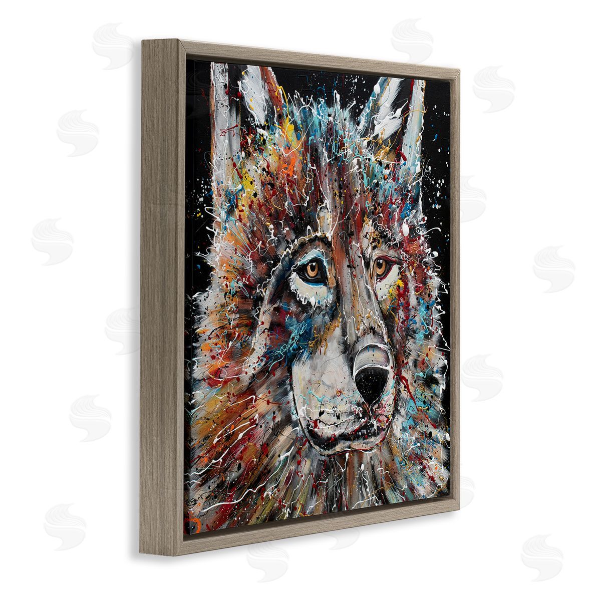 Jen Seeley Urban Wolf Graffiti Face Portrait Brown Floating Frame Canvas Wall Art Print