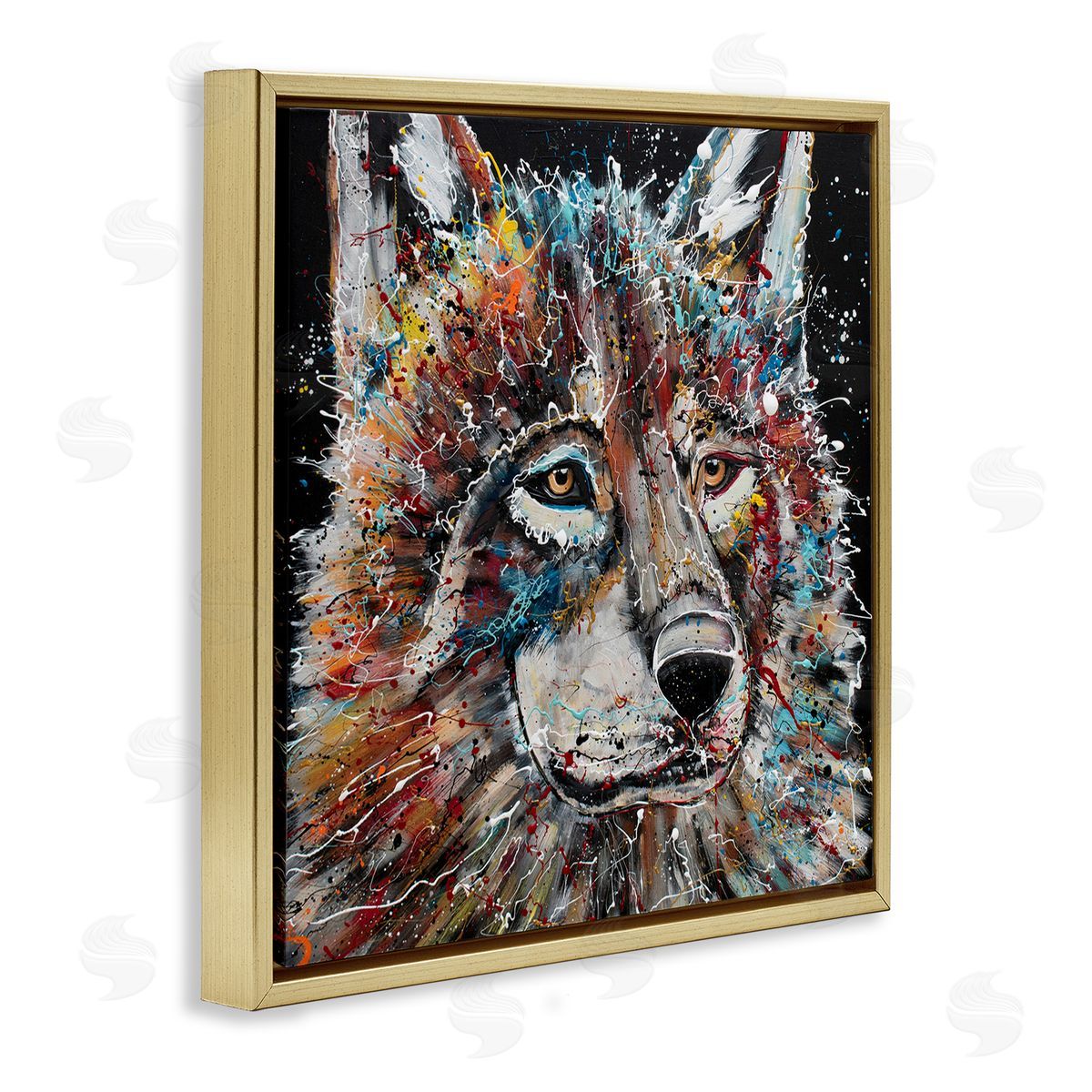 Jen Seeley Urban Wolf Graffiti Face Portrait Gold Floating Frame Canvas Wall Art Print