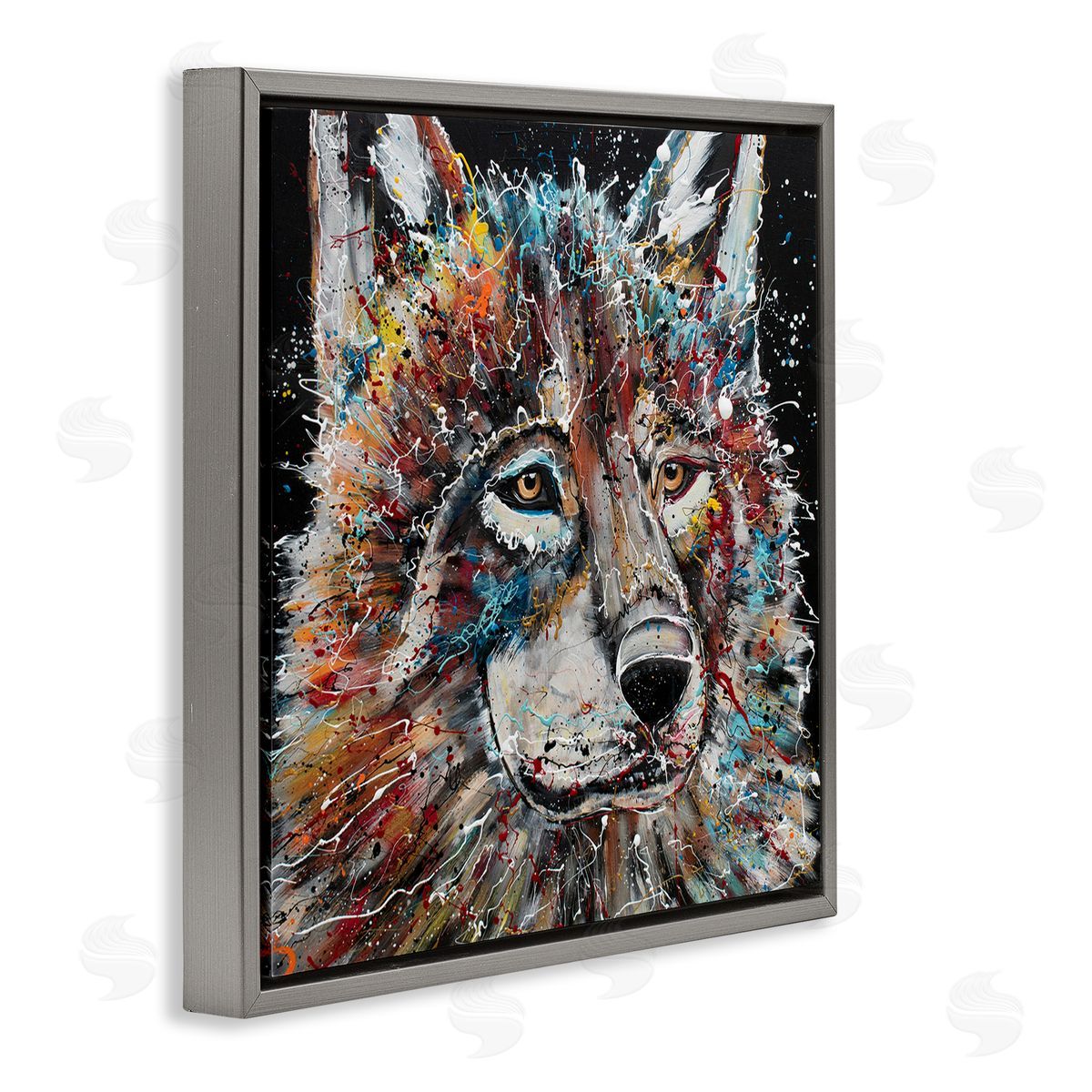 Jen Seeley Urban Wolf Graffiti Face Portrait Gray Floating Frame Canvas Wall Art Print