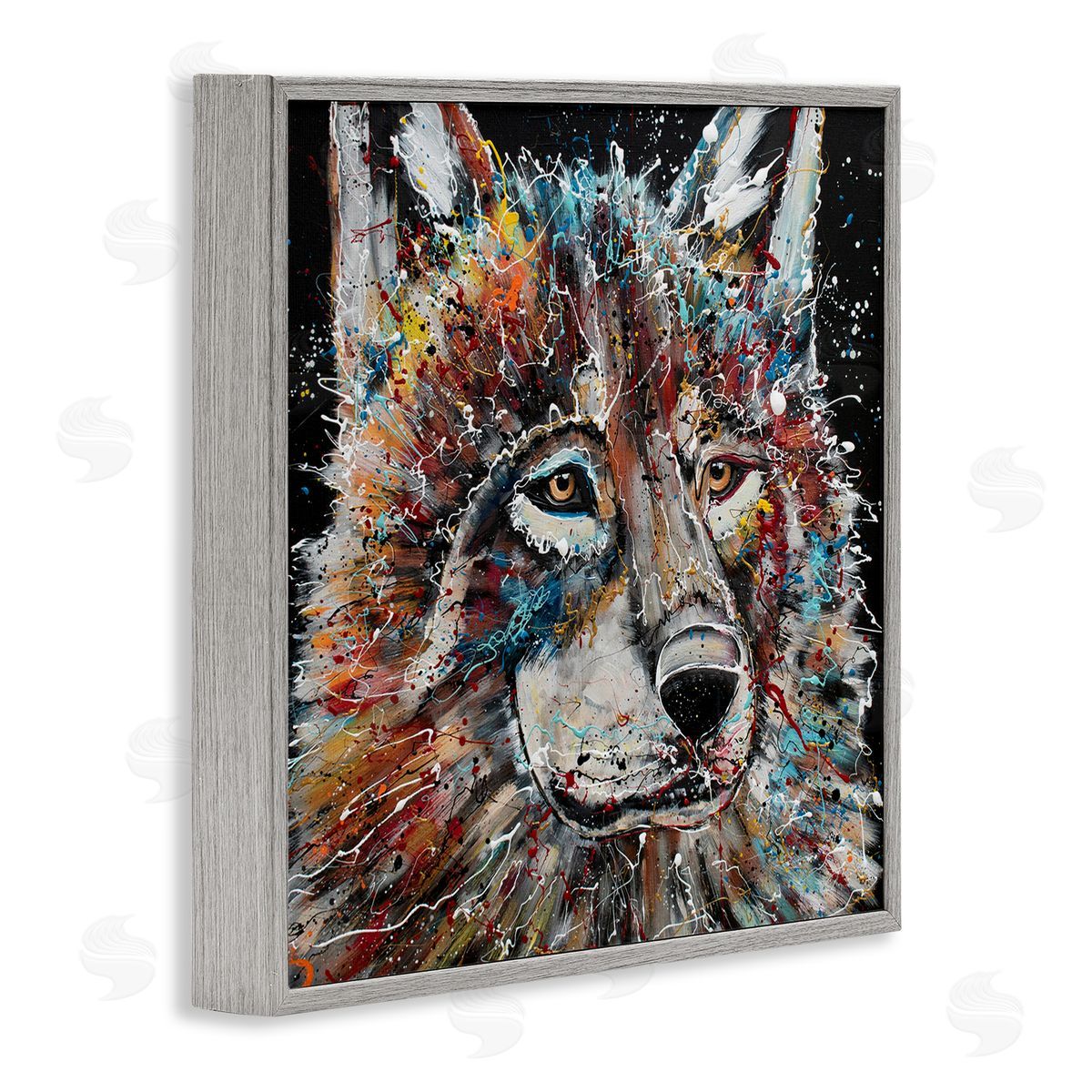 Jen Seeley Urban Wolf Graffiti Face Portrait Gray Framed Glicee Wall Art Print