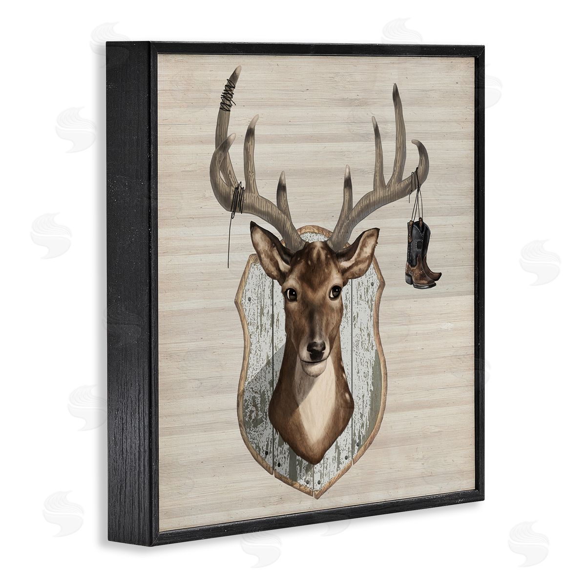 Lucca Sheppard Cowboy Boots Hanging Deer Antlers Black Framed Glicee Wall Art Print
