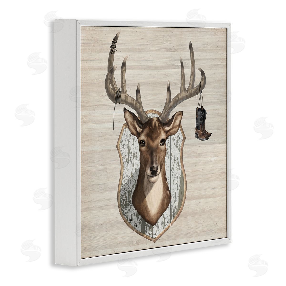 Lucca Sheppard Cowboy Boots Hanging Deer Antlers White Framed Glicee Wall Art Print