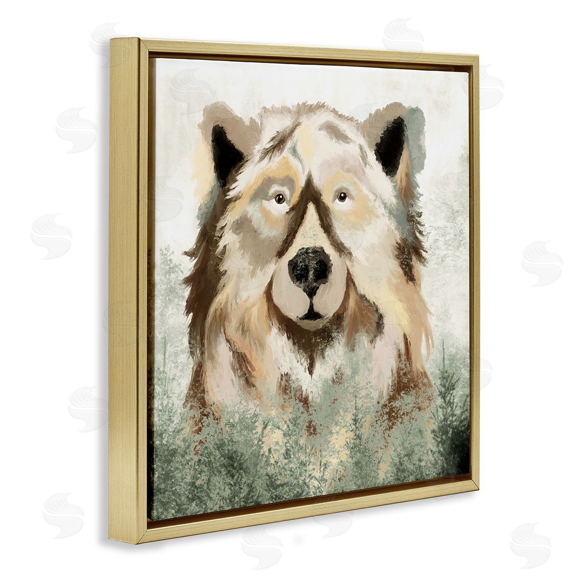 Elizabeth Medley Bear Wildlife Nature Forest Trees Gold Floating Frame Canvas Wall Art Print