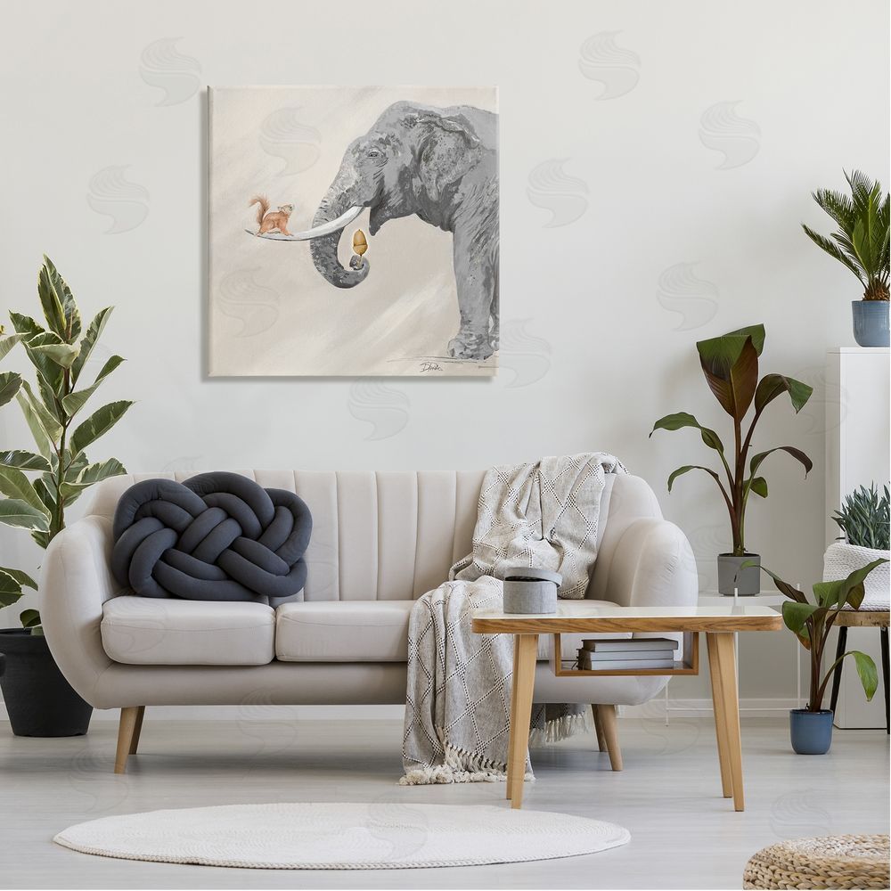 Patricia Pinto Fun Elephant And Squirrel Acorn Animals Canvas Wall Art in Room