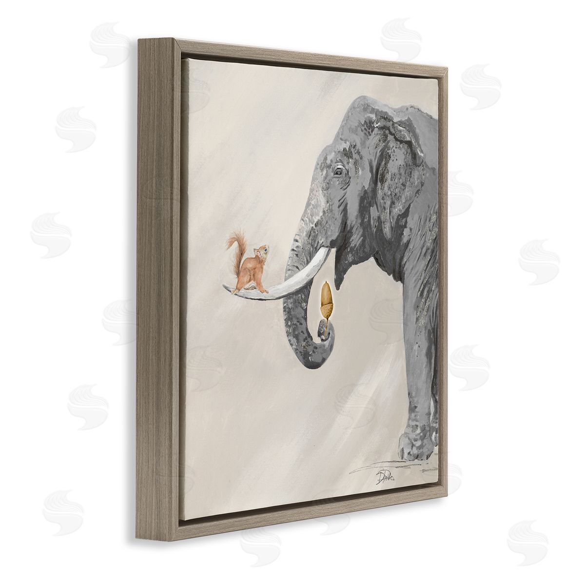 Patricia Pinto Fun Elephant And Squirrel Acorn Animals Brown Floating Frame Canvas Wall Art Print