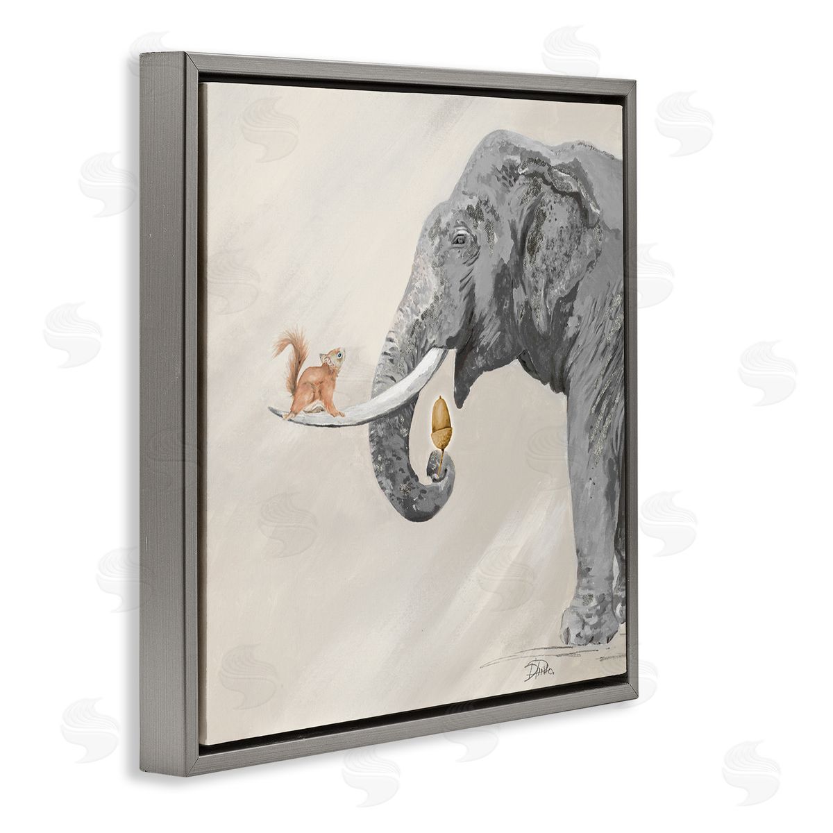 Patricia Pinto Fun Elephant And Squirrel Acorn Animals Gray Floating Frame Canvas Wall Art Print