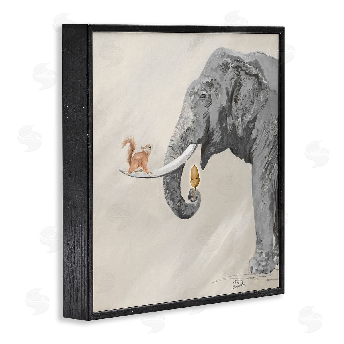 Patricia Pinto Fun Elephant And Squirrel Acorn Animals Black Framed Glicee Wall Art Print