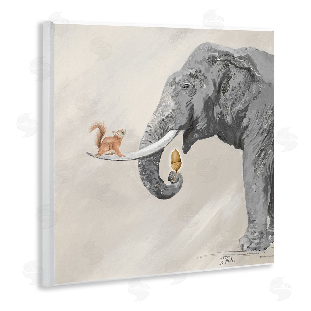 Patricia Pinto Fun Elephant And Squirrel Acorn Animals Wooden Wall Plaque Art Print
