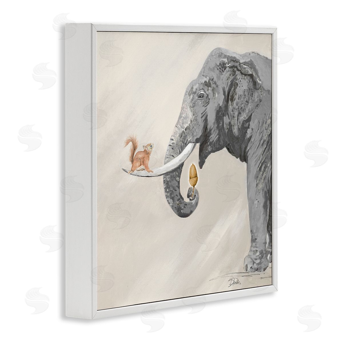 Patricia Pinto Fun Elephant And Squirrel Acorn Animals White Framed Glicee Wall Art Print