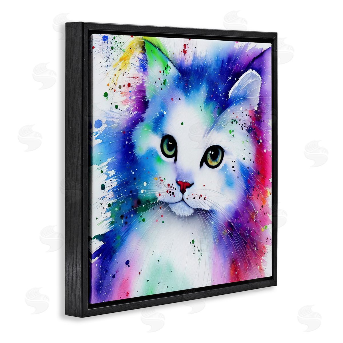 Denise Dundon Bold Kitten Paint Splatter Animal Black Floating Frame Canvas Wall Art Print