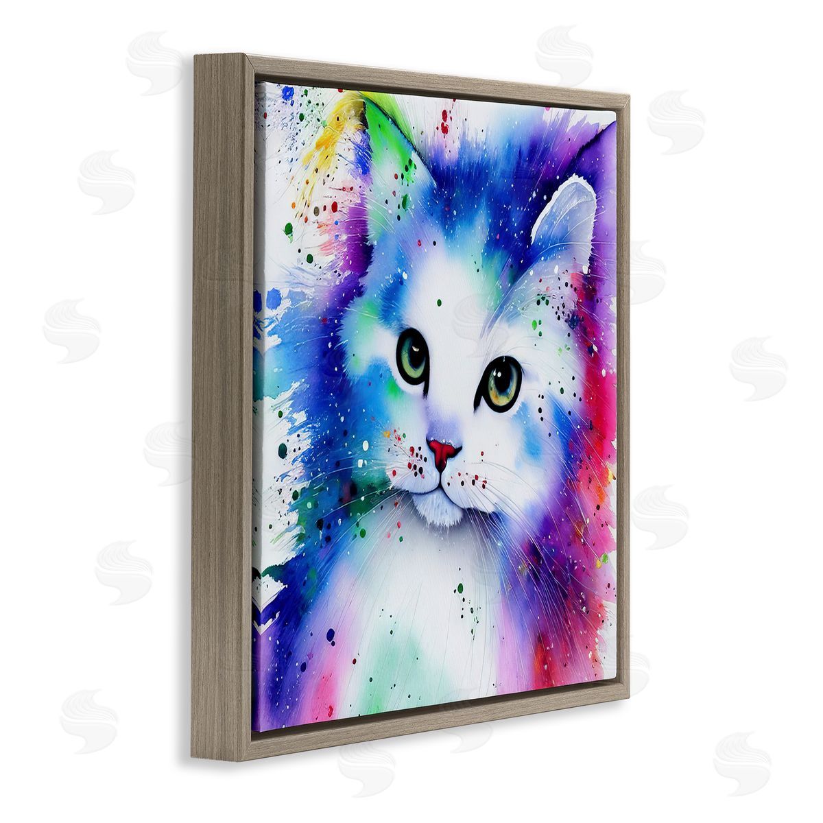 Denise Dundon Bold Kitten Paint Splatter Animal Brown Floating Frame Canvas Wall Art Print