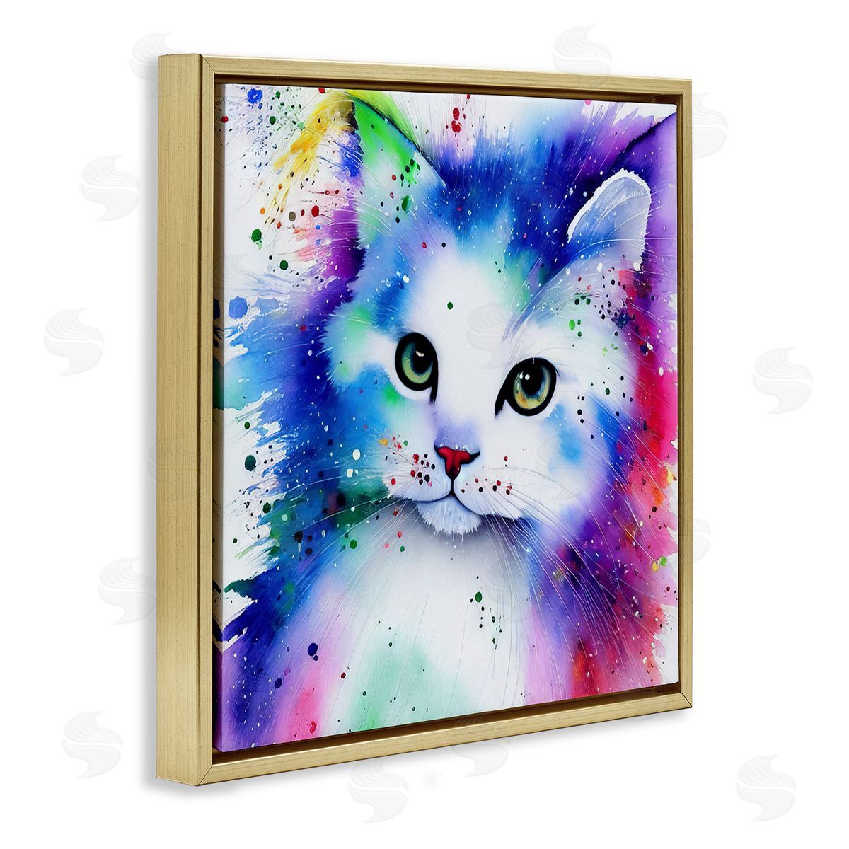 Denise Dundon Bold Kitten Paint Splatter Animal Gold Floating Frame Canvas Wall Art Print