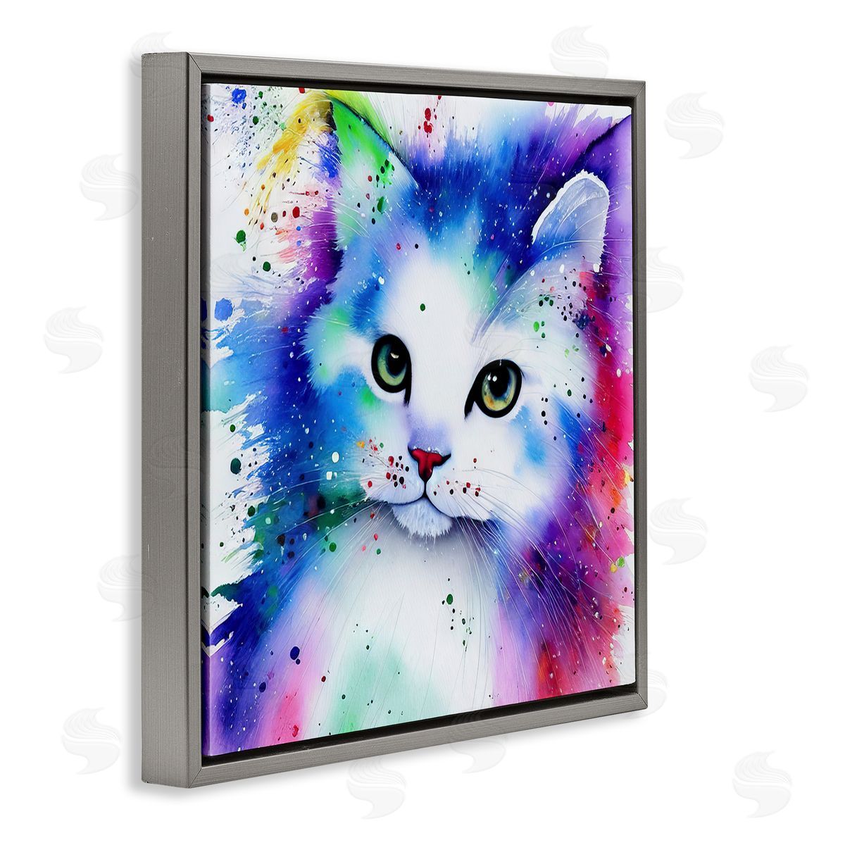 Denise Dundon Bold Kitten Paint Splatter Animal Gray Floating Frame Canvas Wall Art Print