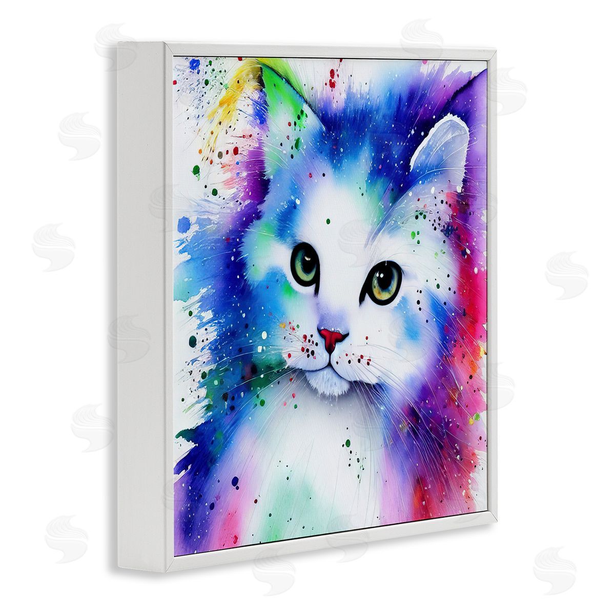 Denise Dundon Bold Kitten Paint Splatter Animal White Framed Glicee Wall Art Print