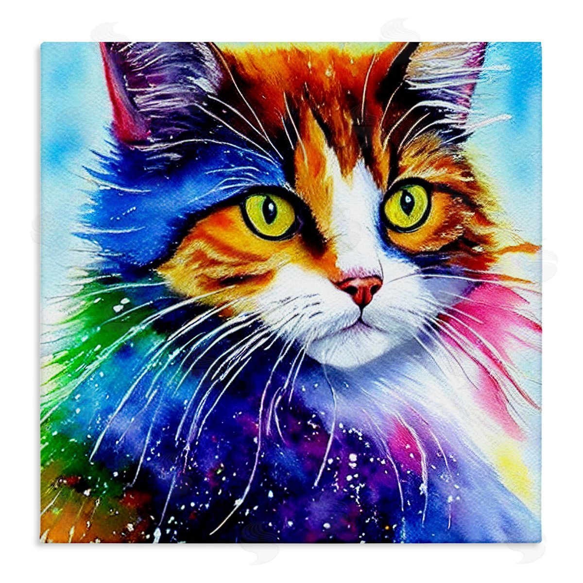 Denise Dundon Bold Rainbow Cat Face Portrait Stretched Canvas Wall Art Print