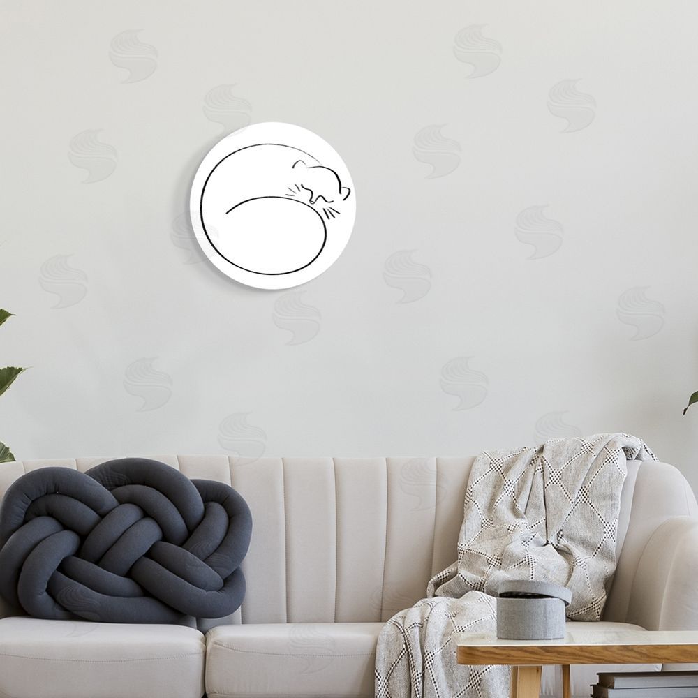 Stupell Studio Line Doodle Minimal Cat Pet Round Wall Plaque Art Print in Room