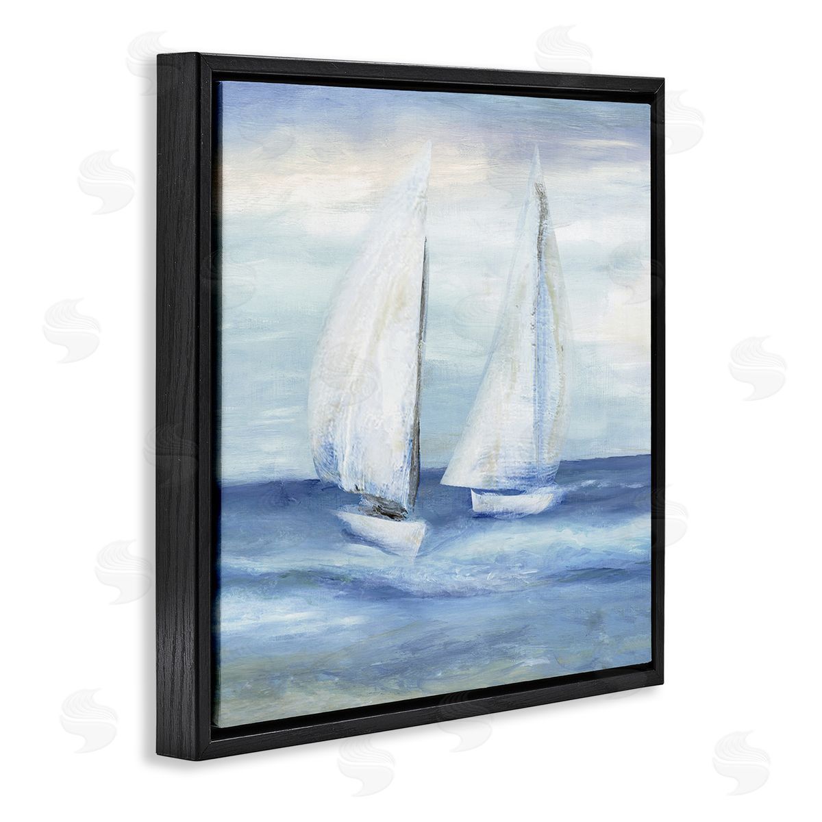 Marilyn Dunlap Two Sailboats Abstract Blue Scene Black Floating Frame Canvas Wall Art Print