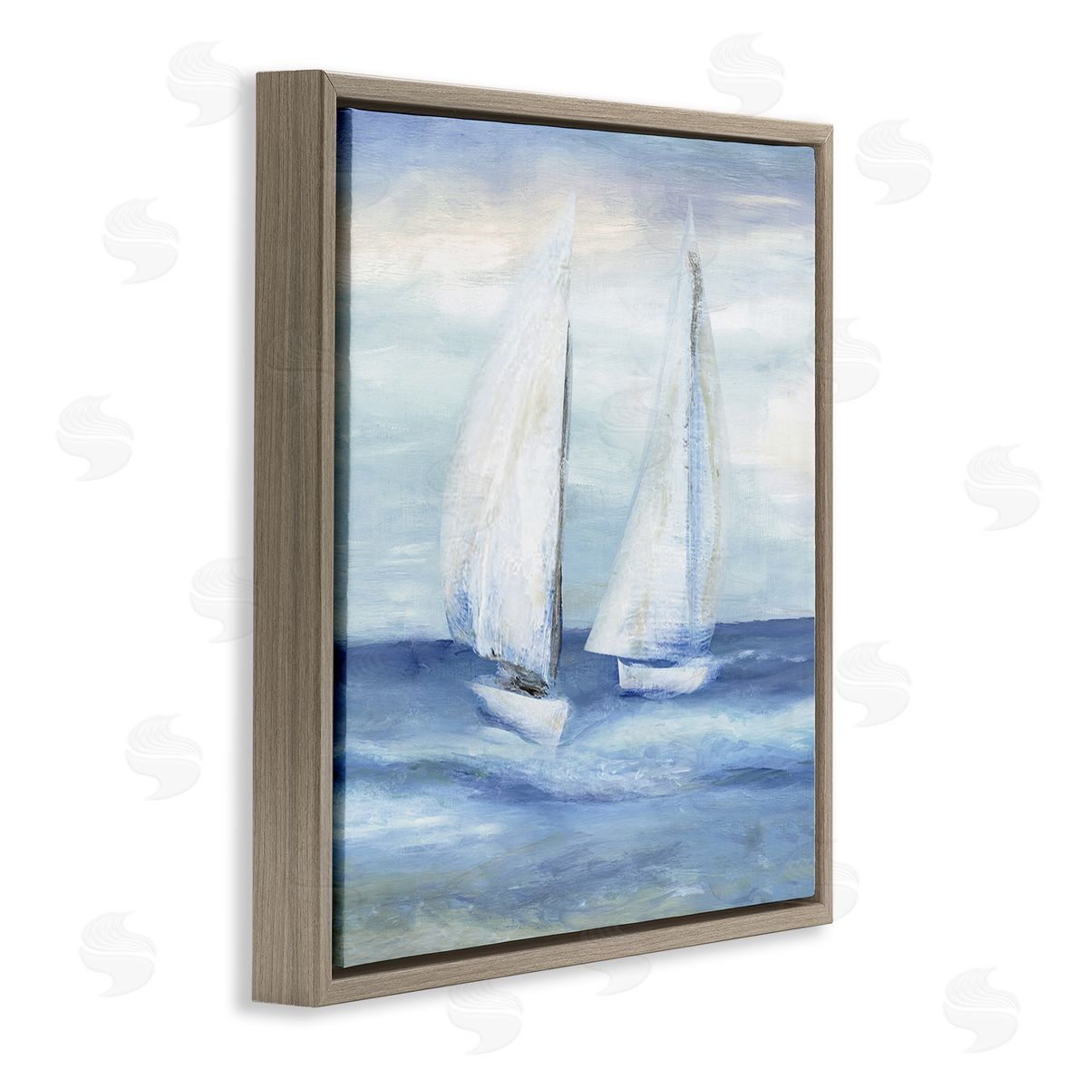 Marilyn Dunlap Two Sailboats Abstract Blue Scene Brown Floating Frame Canvas Wall Art Print