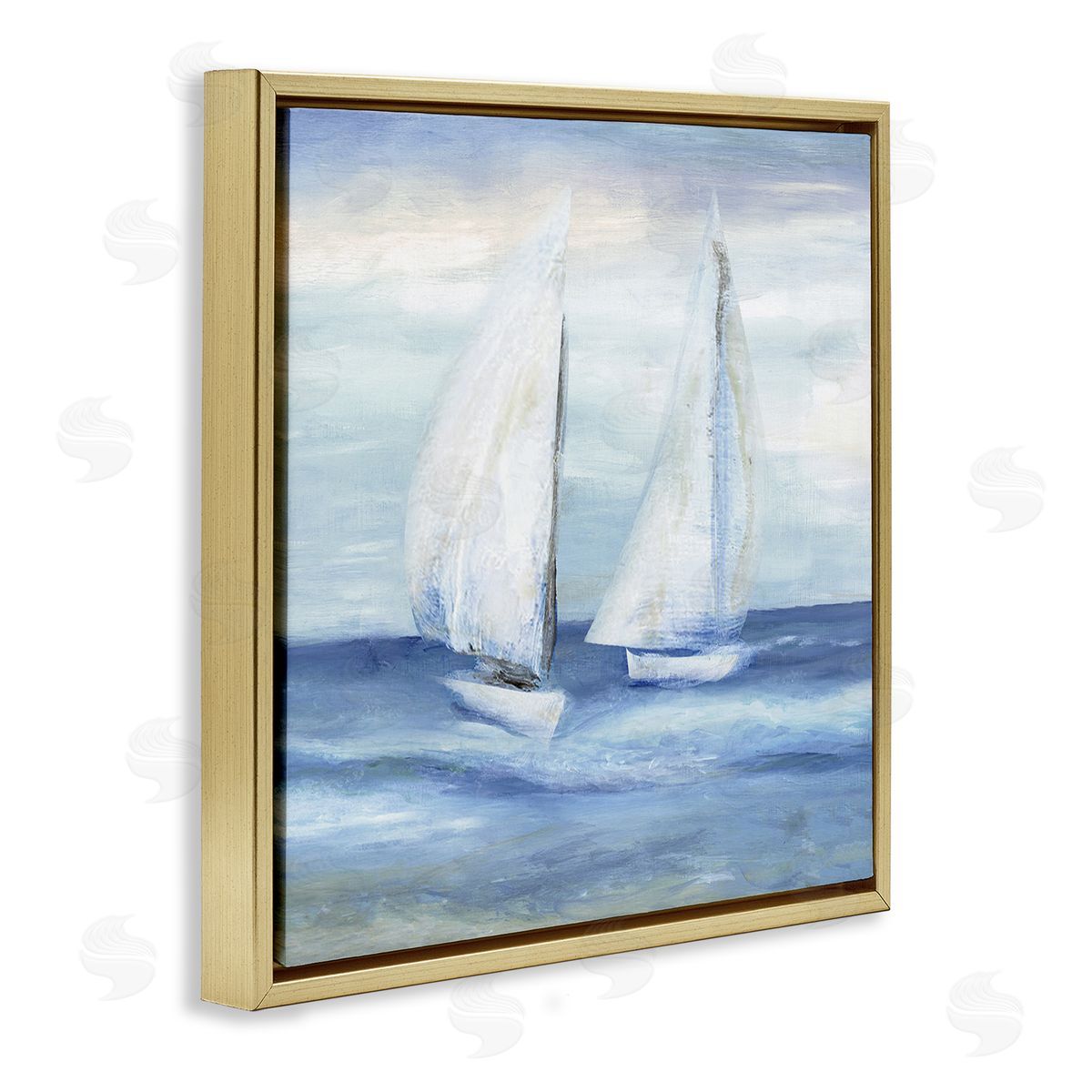 Marilyn Dunlap Two Sailboats Abstract Blue Scene Gold Floating Frame Canvas Wall Art Print