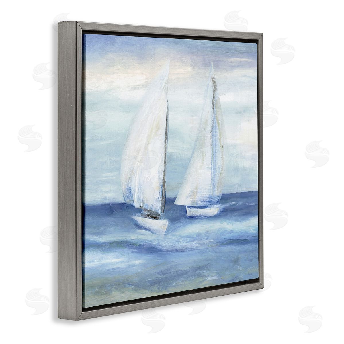 Marilyn Dunlap Two Sailboats Abstract Blue Scene Gray Floating Frame Canvas Wall Art Print