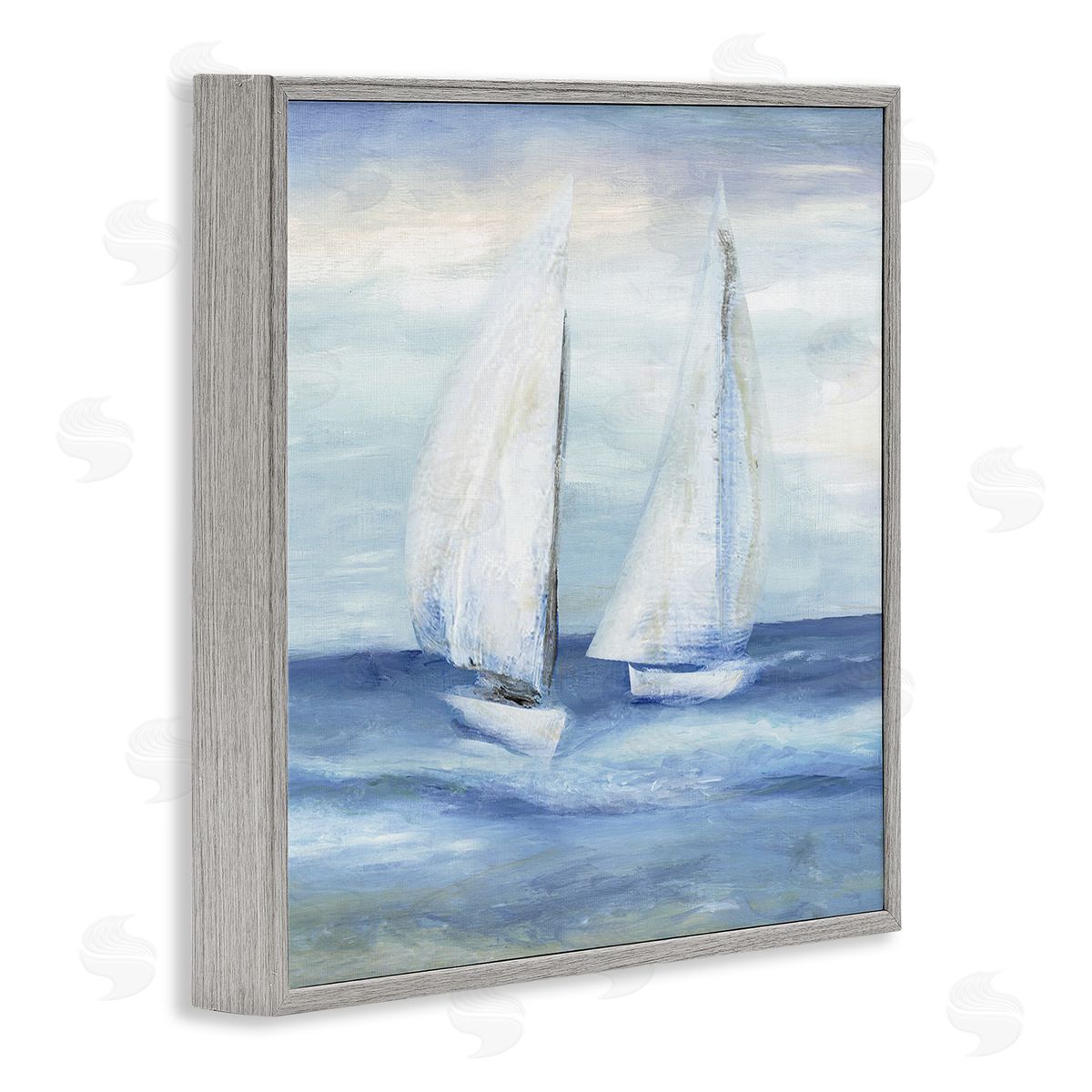 Marilyn Dunlap Two Sailboats Abstract Blue Scene Gray Framed Glicee Wall Art Print