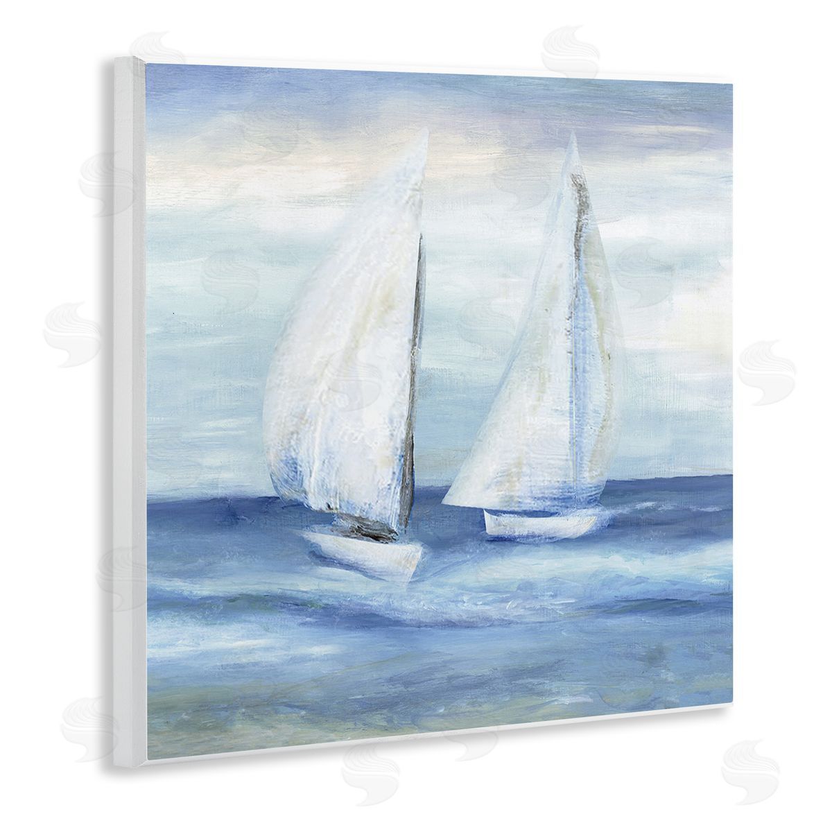 Marilyn Dunlap Two Sailboats Abstract Blue Scene Wooden Wall Plaque Art Print