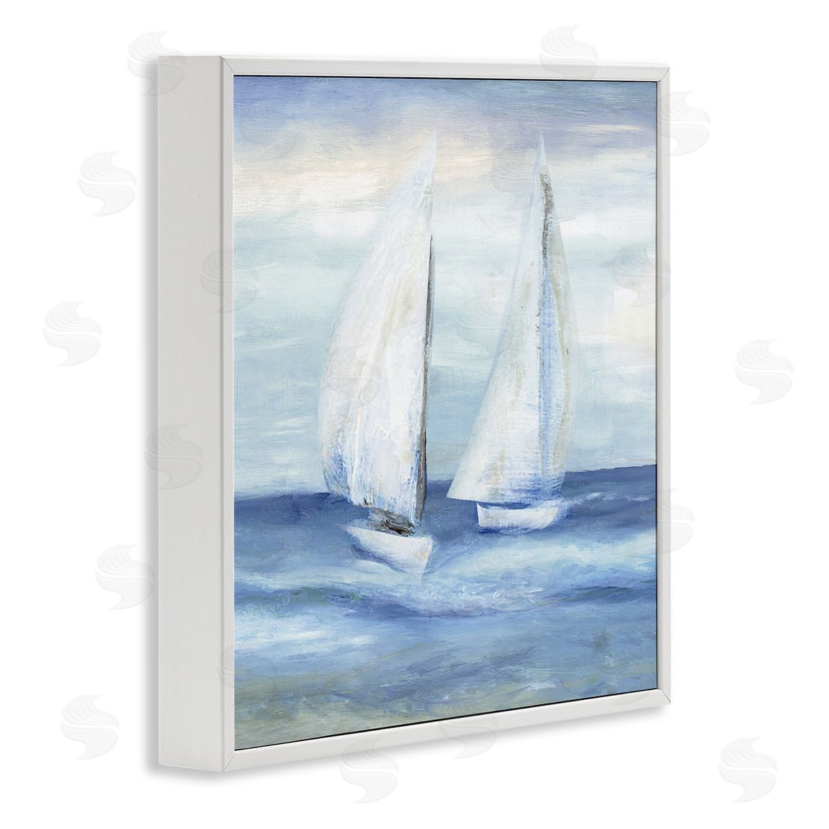 Marilyn Dunlap Two Sailboats Abstract Blue Scene White Framed Glicee Wall Art Print