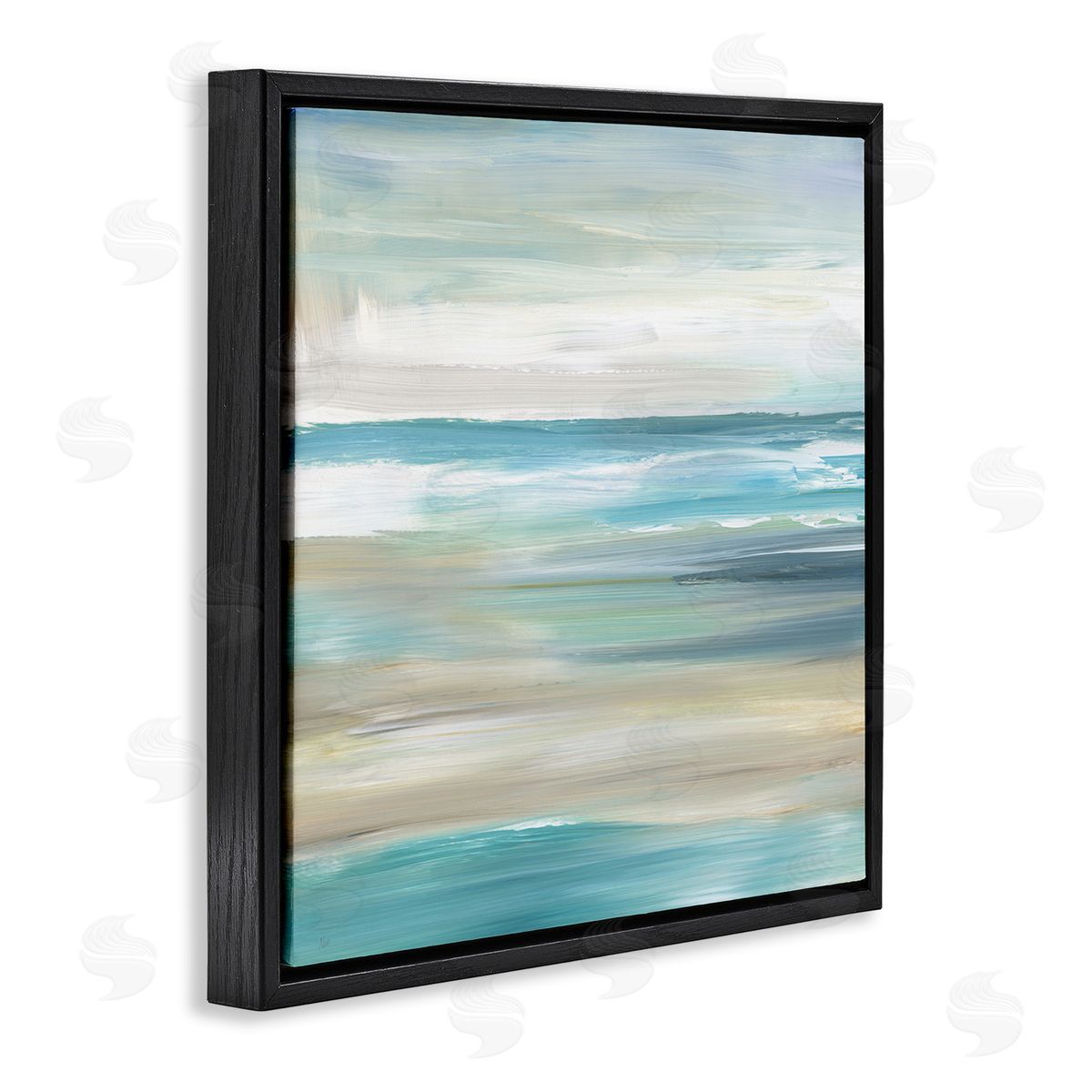 Abstract Beach Sand Ocean Waves Black Floating Frame Canvas Wall Art, Home Decor by Nan