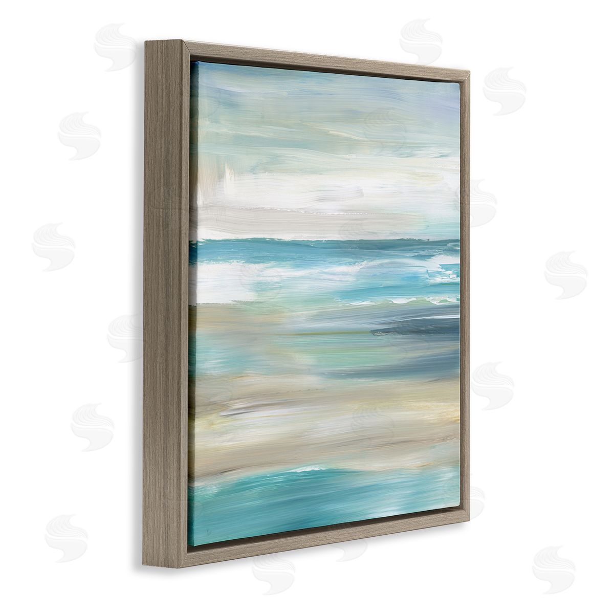 Abstract Beach Sand Ocean Waves Brown Floating Frame Canvas Wall Art, Home Decor by Nan