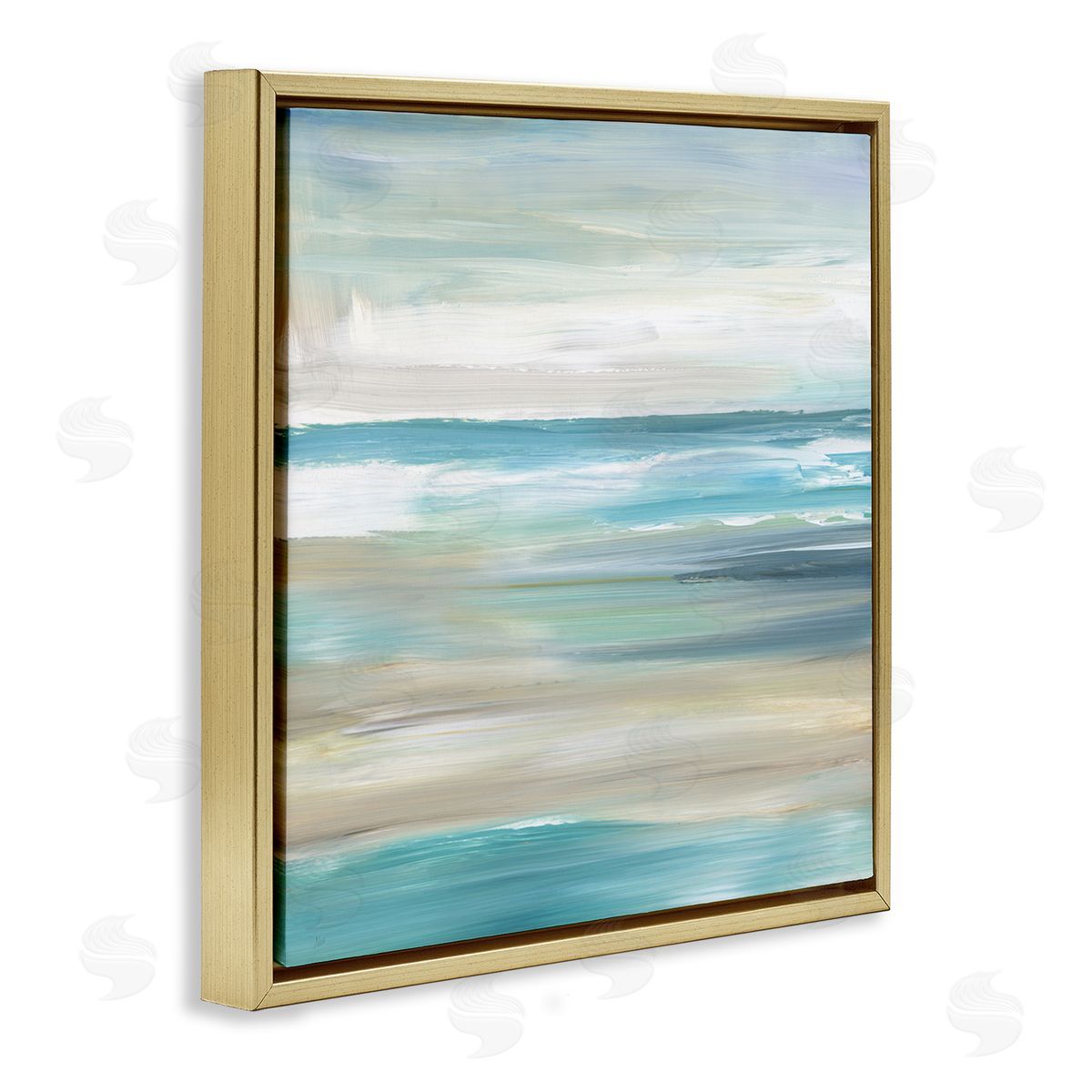 Abstract Beach Sand Ocean Waves Gold Floating Frame Canvas Wall Art, Home Decor by Nan