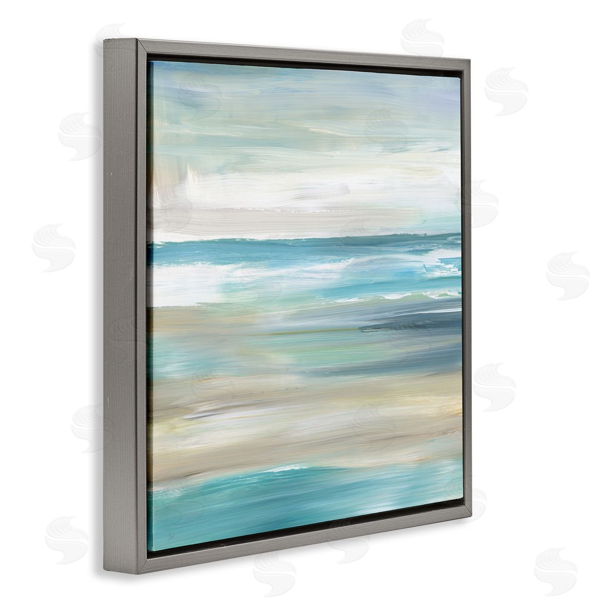 Abstract Beach Sand Ocean Waves Grey Floating Frame Canvas Wall Art, Home Decor by Nan